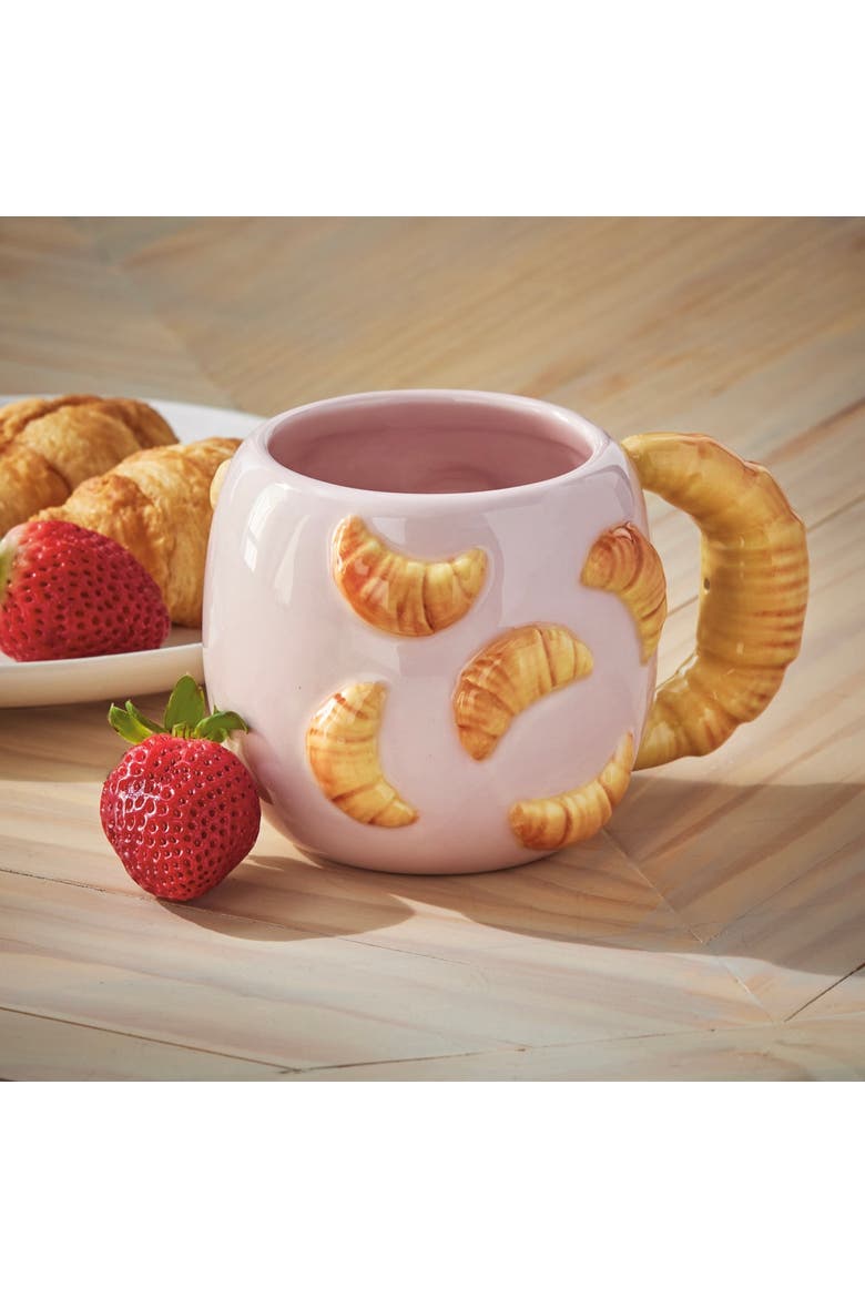 Croissant Mug Earthenware 17 oz Multi 4.11 x 4.11 x 3.8 in, Alternate, color, Brown