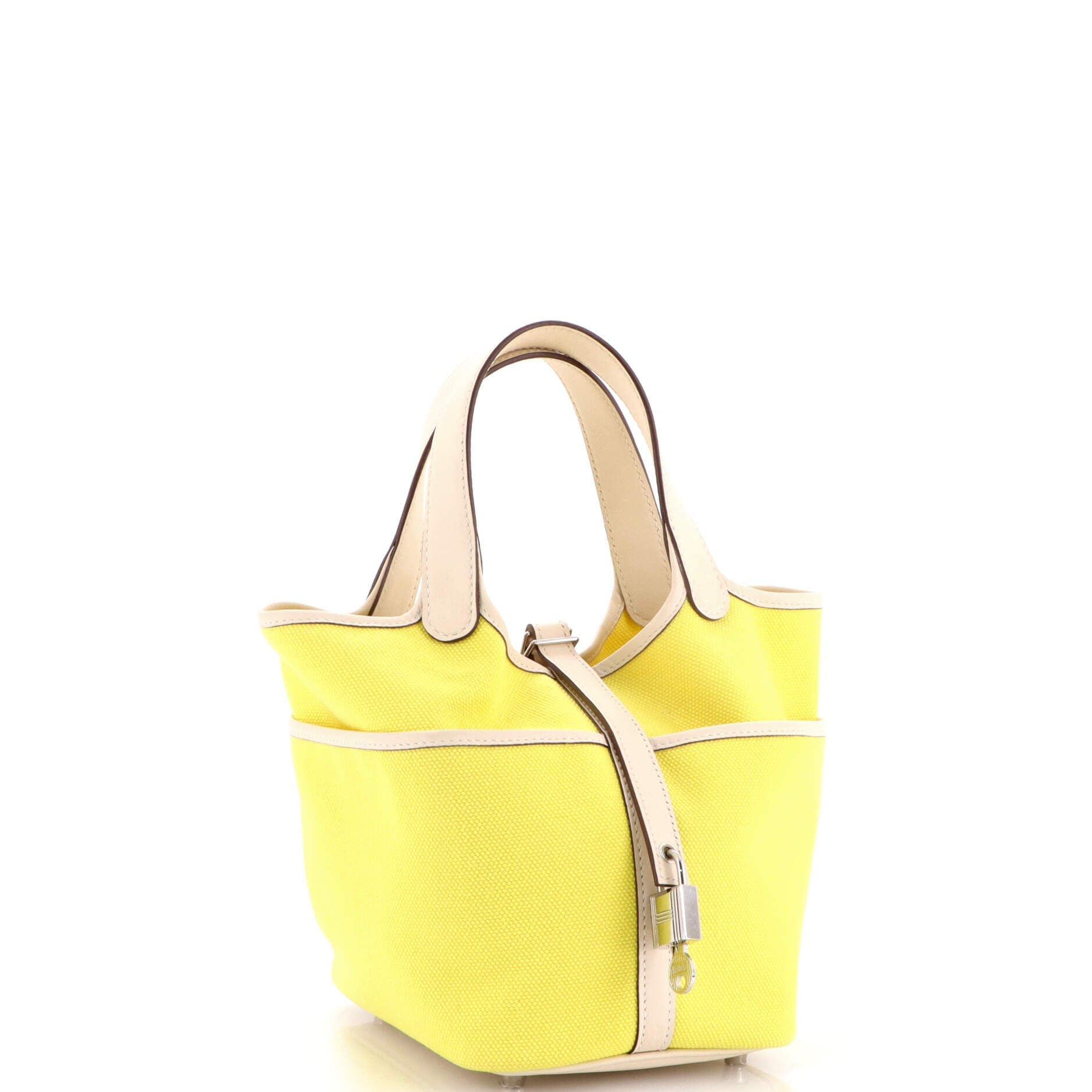 Pre-Owned Hermes Cargo Picotin Lock Bag Canvas and Swift PM, Alternate, color, Lime