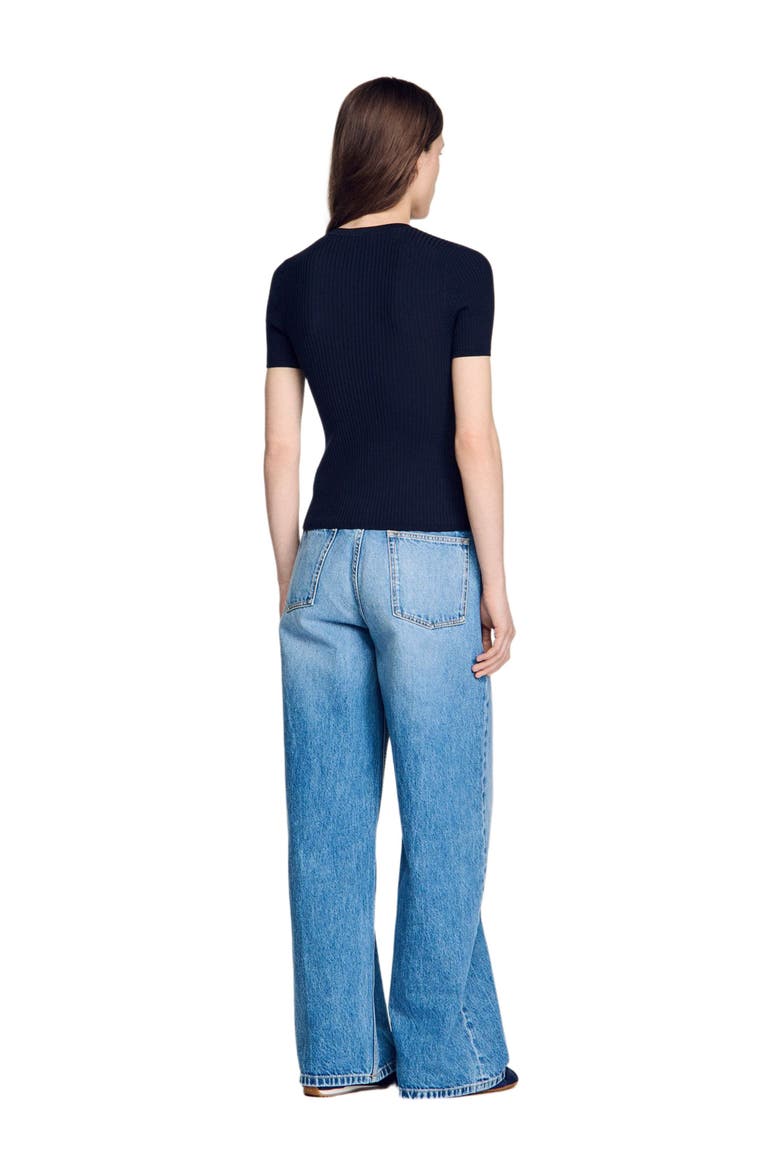 Ribbed short-sleeved sweater, Alternate, color, Navy blue