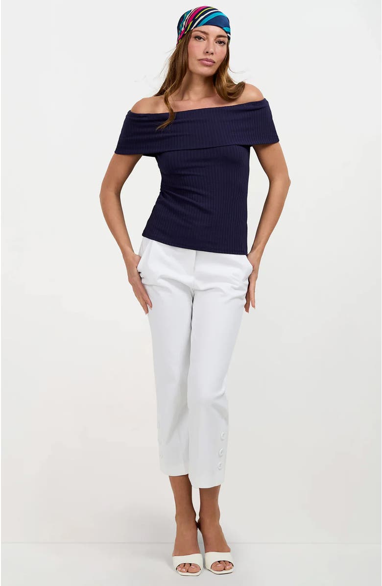 Trina Turk Ore Button-Hem Cropped Pant, Main, color, White