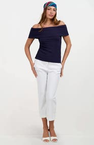 Trina Turk Ore Button-Hem Cropped Pant