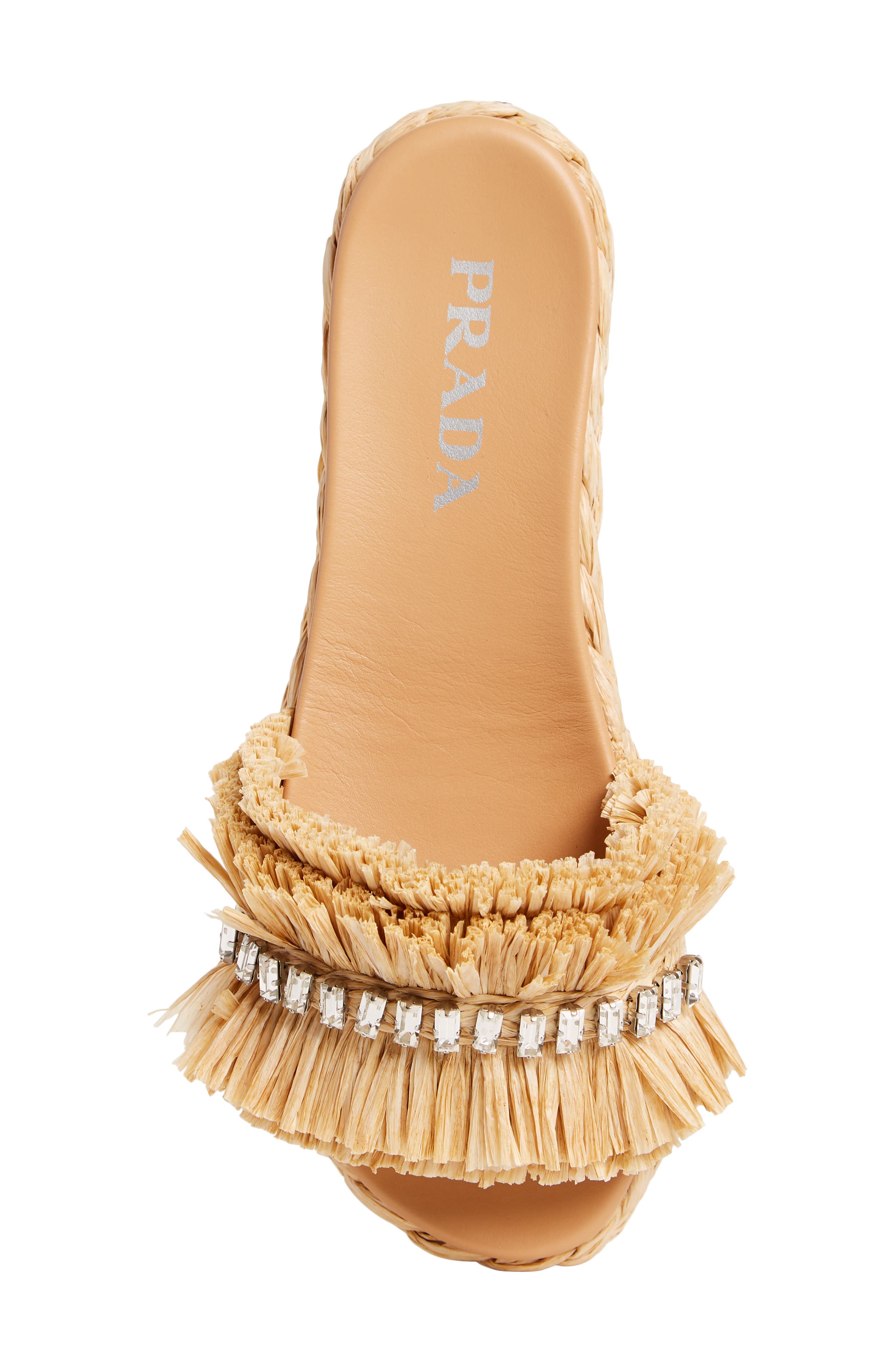 Prada Embellished Raffia Slide Sandal, Alternate, color, 