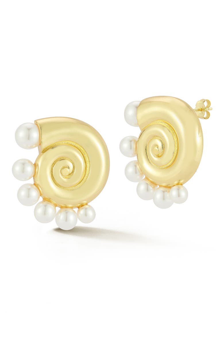 Faux Pearl Shell Stud Earrings, Main, color, GOLD