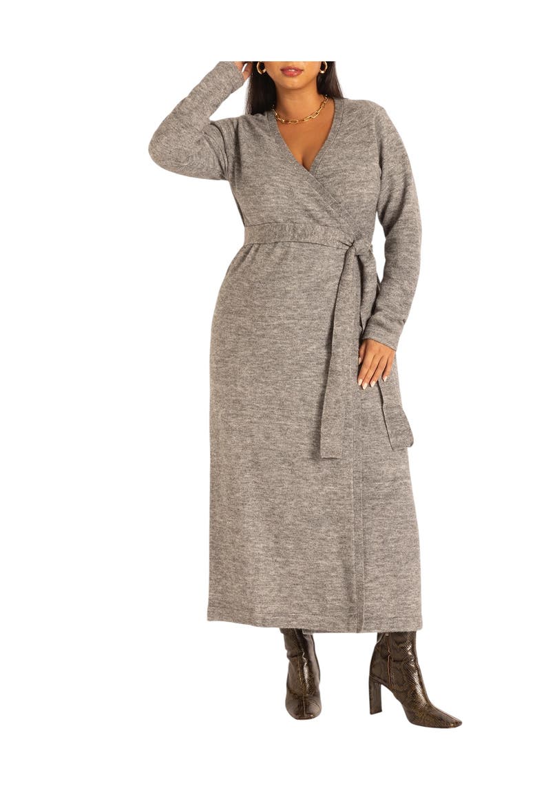 Sweater Wrap Dress, Main, color, MEDIUM HEATHER