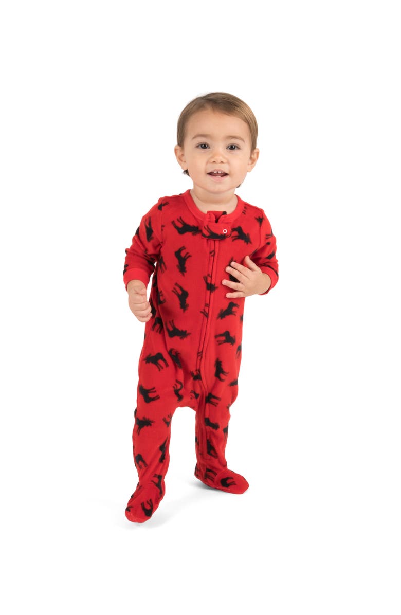 Leveret Kids Fleece Footed Printed Holiday Pajamas, Main, color, Moose