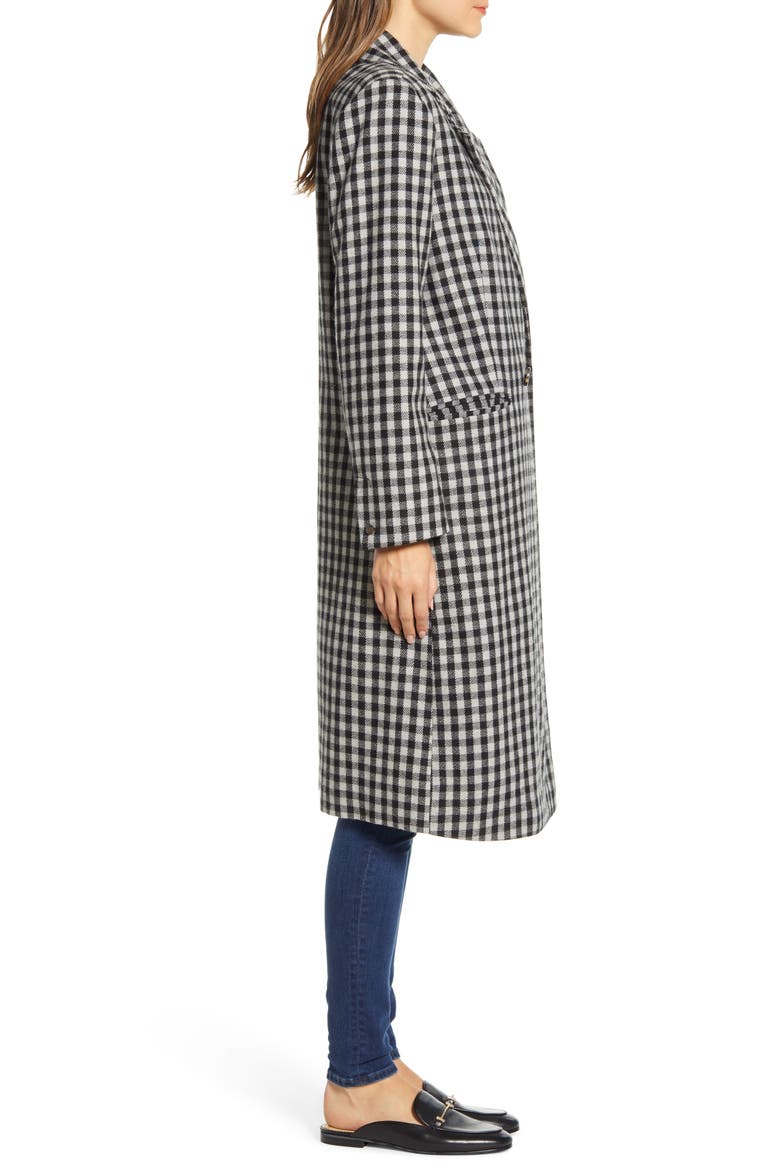 Double Breasted Gingham Long Coat, Alternate, color, GULL GREY