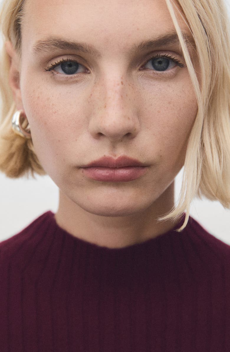 MANGO Rib Long Sleeve Midi Sweater Dress, Alternate, color, Wine