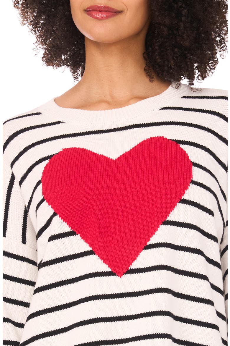 Stripe Heart Cotton Sweater, Alternate, color, ANTIQUE WHITE