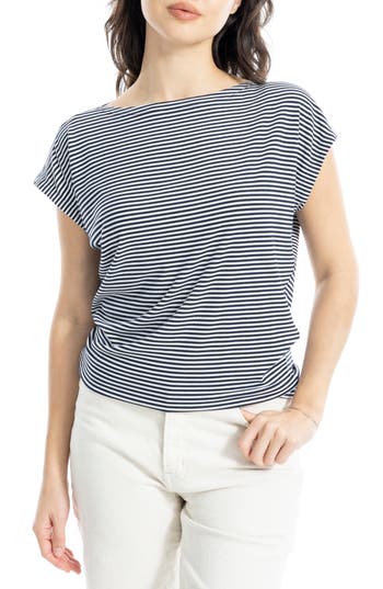MAX STUDIO MAX STUDIO STRIPE BOAT NECK CAP SLEEVE TOP 