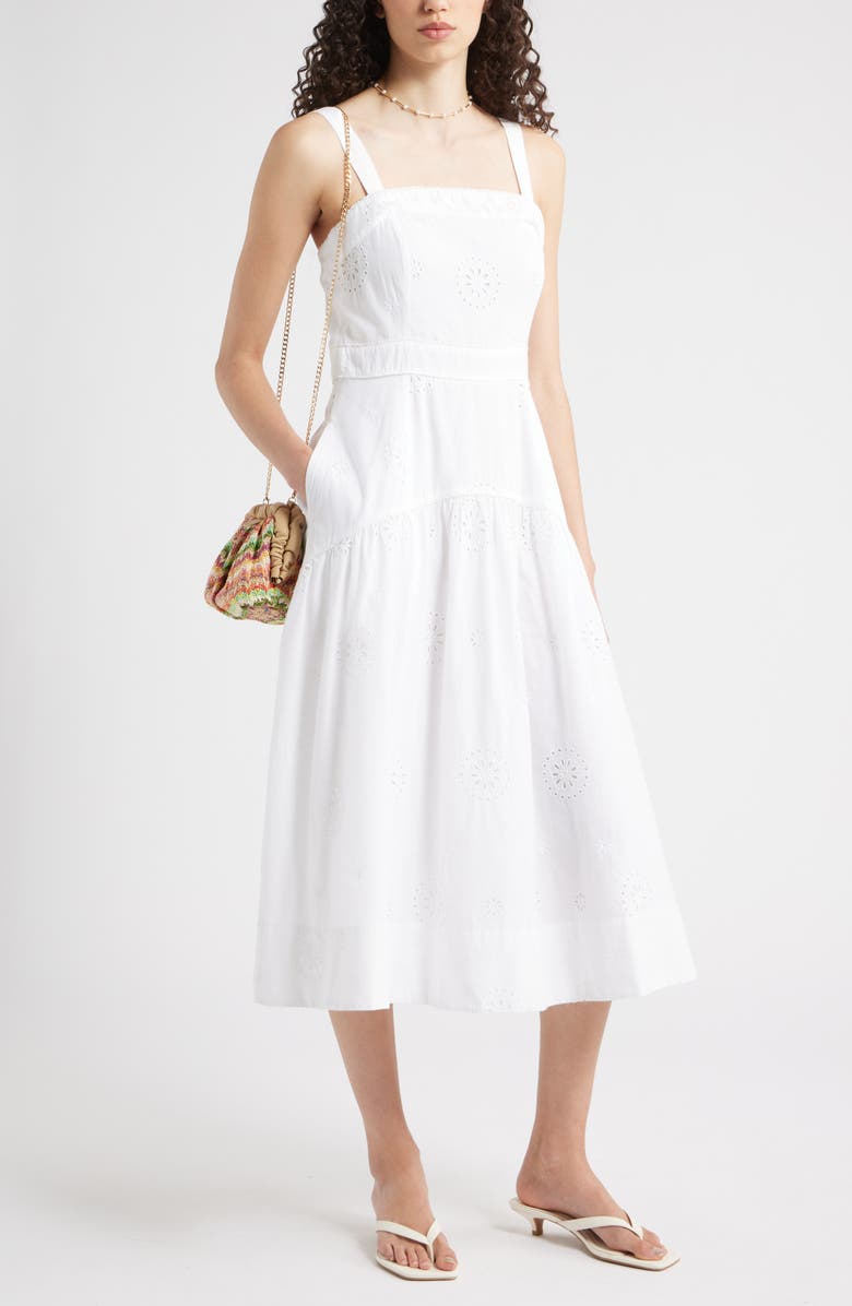 Chelsea28 Removable Strap Eyelet Embroidery Midi Dress, Alternate, color, White