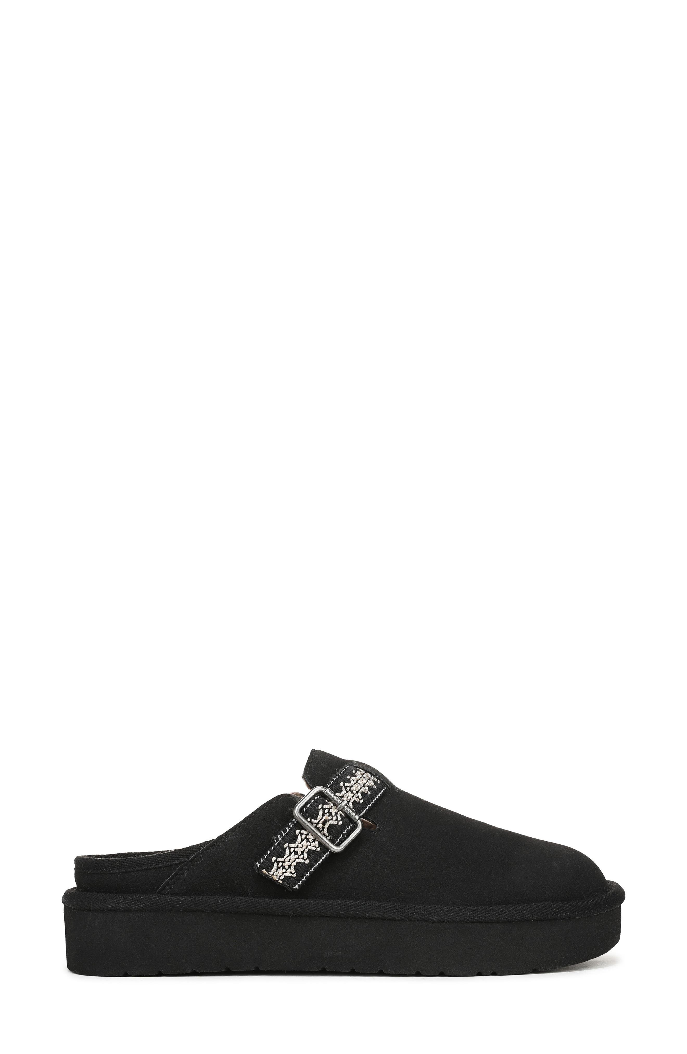 Blowfish Malibu Monday Faux Shearling Lined Clog Slipper, Alternate, color, Black Faux Suede