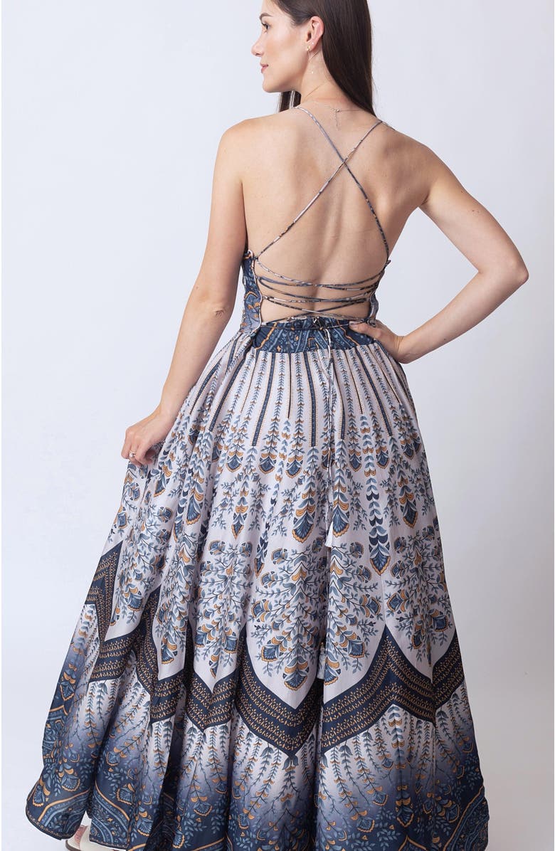 RAAS Ruba Open Back Printed Long Dress, Alternate, color, Blue