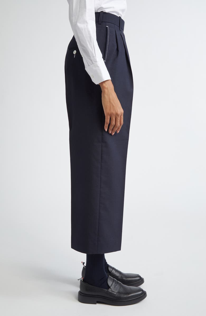Thom Browne School Uniform Pleated High Waist Crop Pants, Alternate, color, Navy