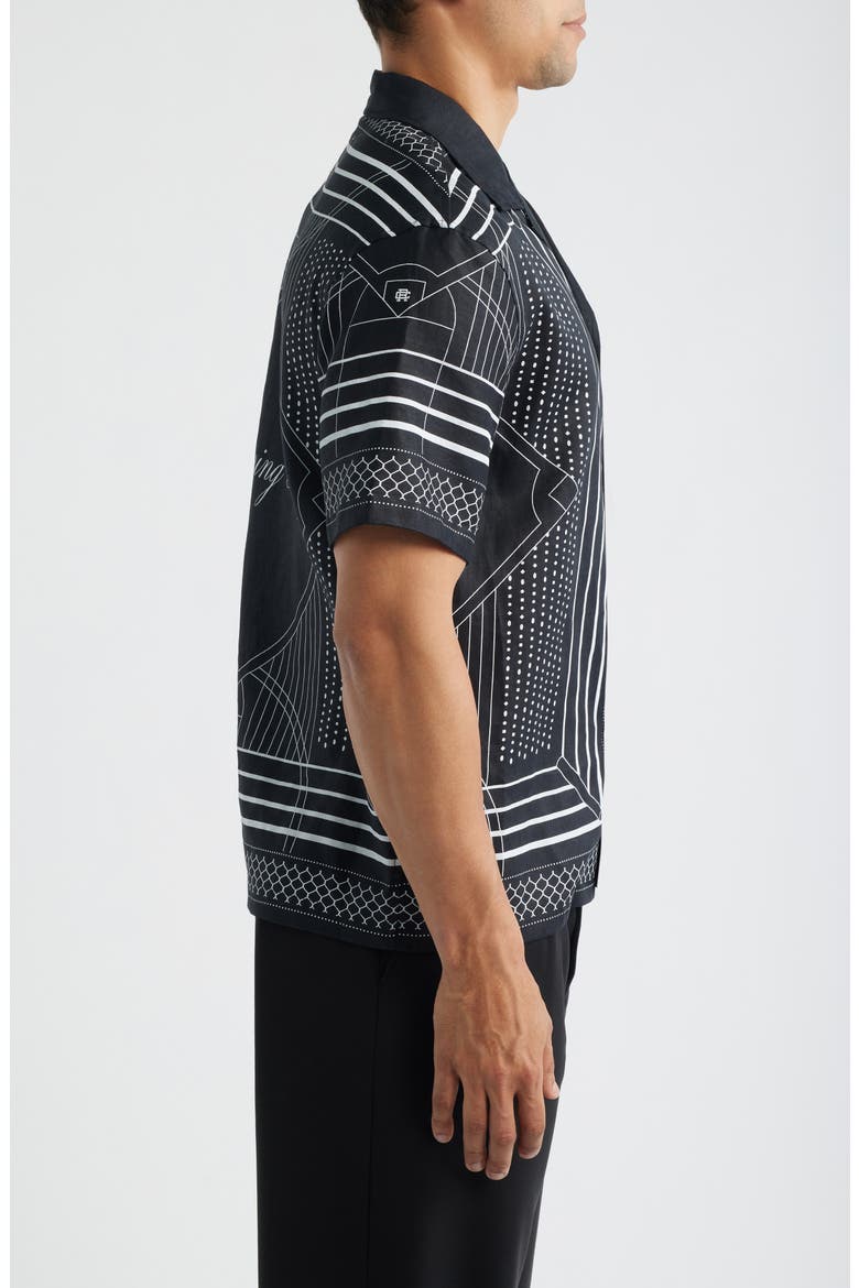 Arena Relaxed Fit Geo Print Linen Camp Shirt, Alternate, color, BLACK-WHITE