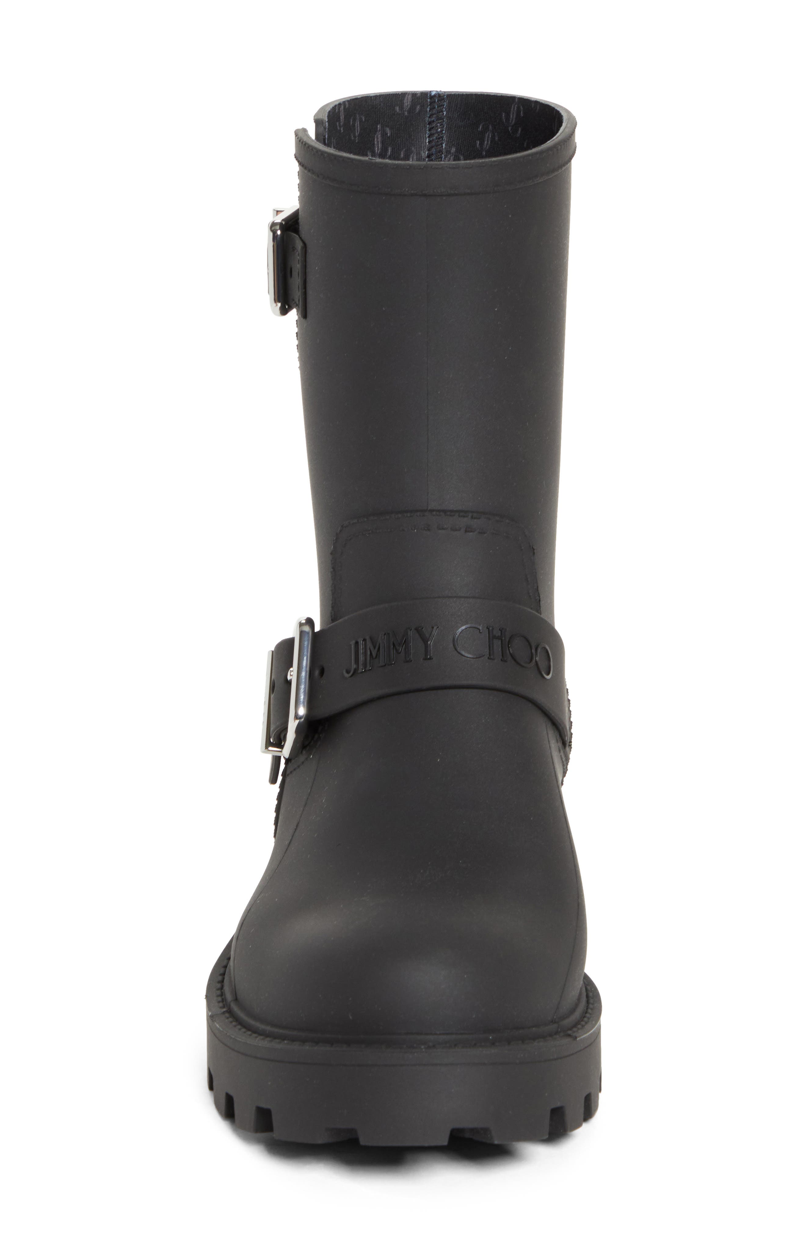 Jimmy Choo Biker Waterproof Rain Boot, Alternate, color, Black