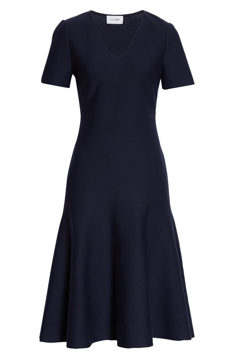 St. John Collection V-Neck Milano Knit Fit & Flare Dress, Alternate, color,