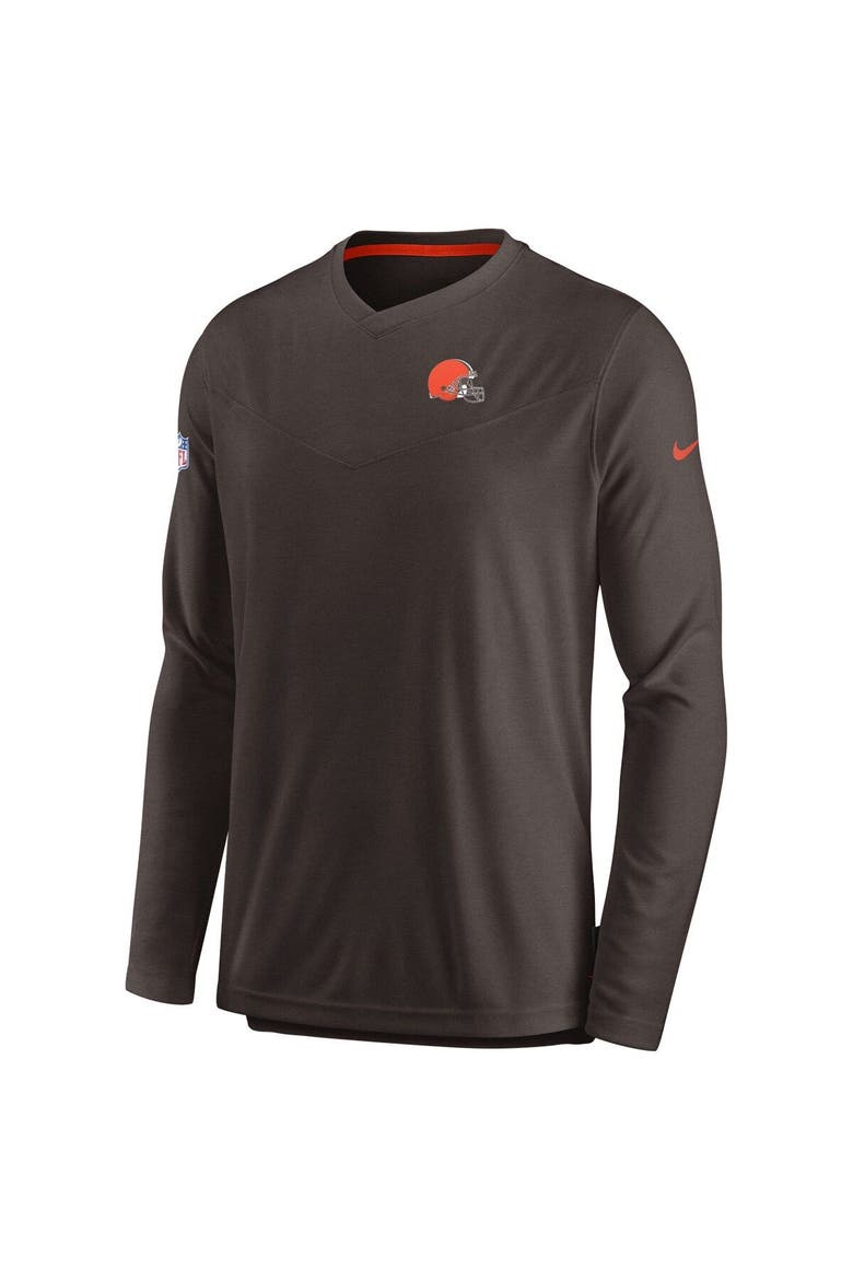 Men's Nike Brown Cleveland Browns Sideline Coach Chevron Lock Up Long Sleeve V-Neck Performance T-Shirt, Alternate, color, Brown