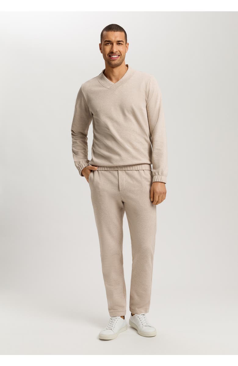 Hanro Cozy Living Organic Cotton Soft Jersey Pullover, Alternate, color, Camel Melange