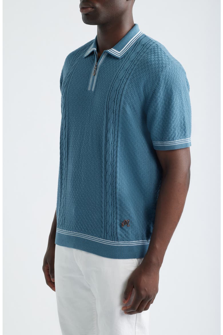 Navarro Textured Cotton Zip Polo, Alternate, color, AEGEAN BLUE