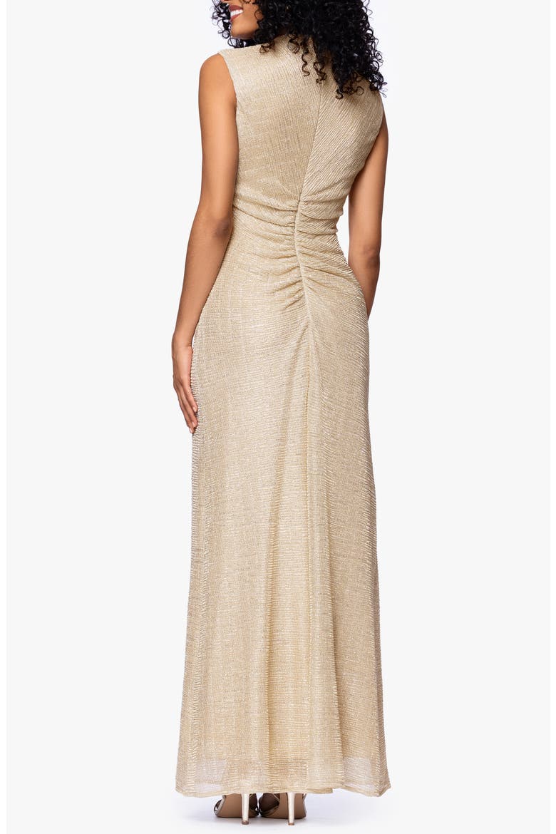 Ruched Sleeveless Crinkled Metallic Column Gown, Alternate, color, GOLD/ GOLD