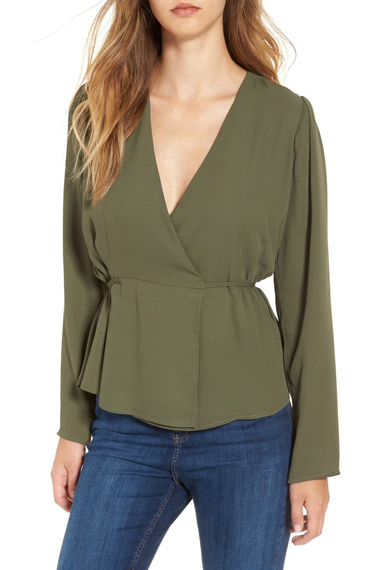 Long Sleeve Wrap Top, Main, color, OLIVE