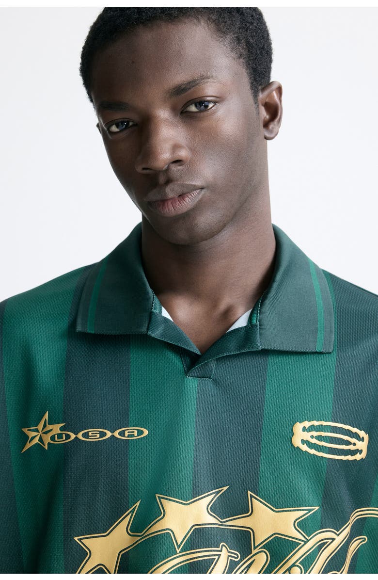 H&M Loose Fit Football Shirt, Alternate, color, Dark Green/Run Wild