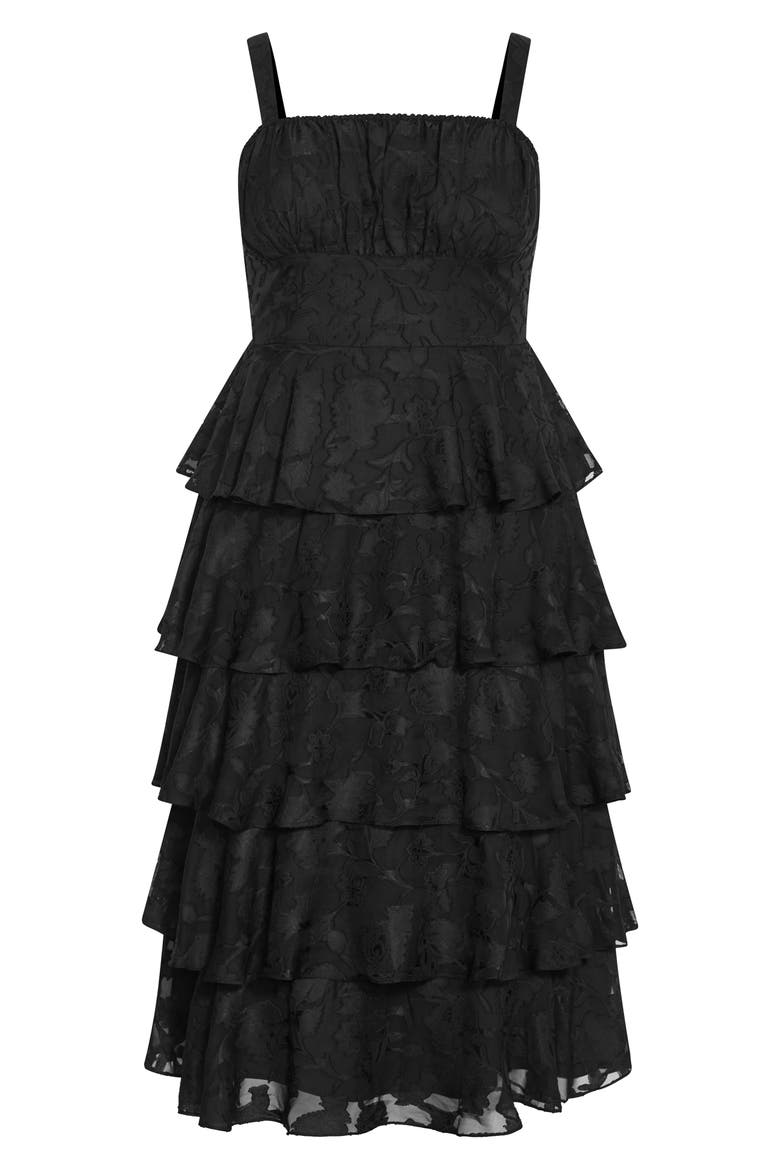 Daniela Tiered Ruffle Sleeveless Midi Dress, Alternate, color, BLACK