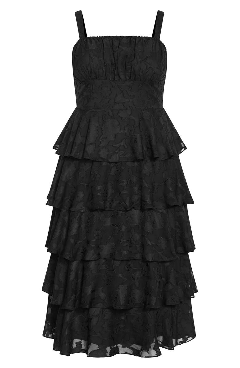 City Chic Daniela Tiered Ruffle Sleeveless Midi Dress, Alternate, color, Black