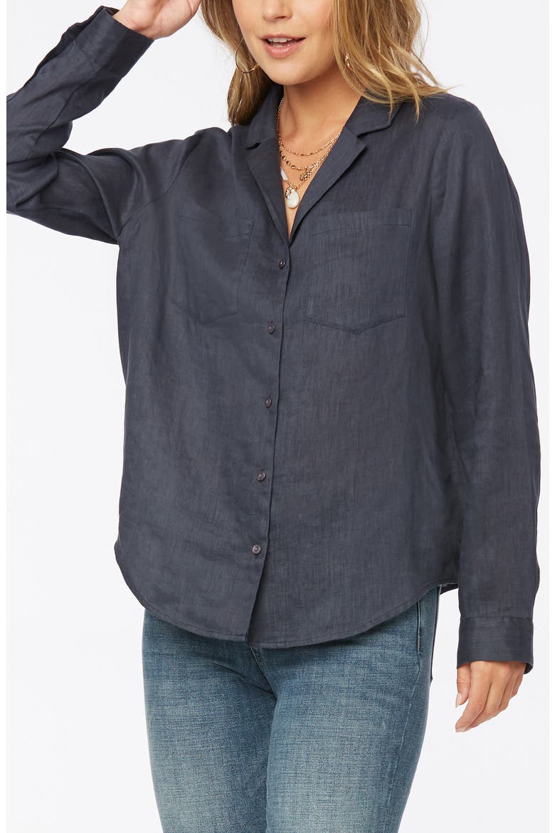Linen Button-Up Blouse, Alternate, color, OXFORD NAVY