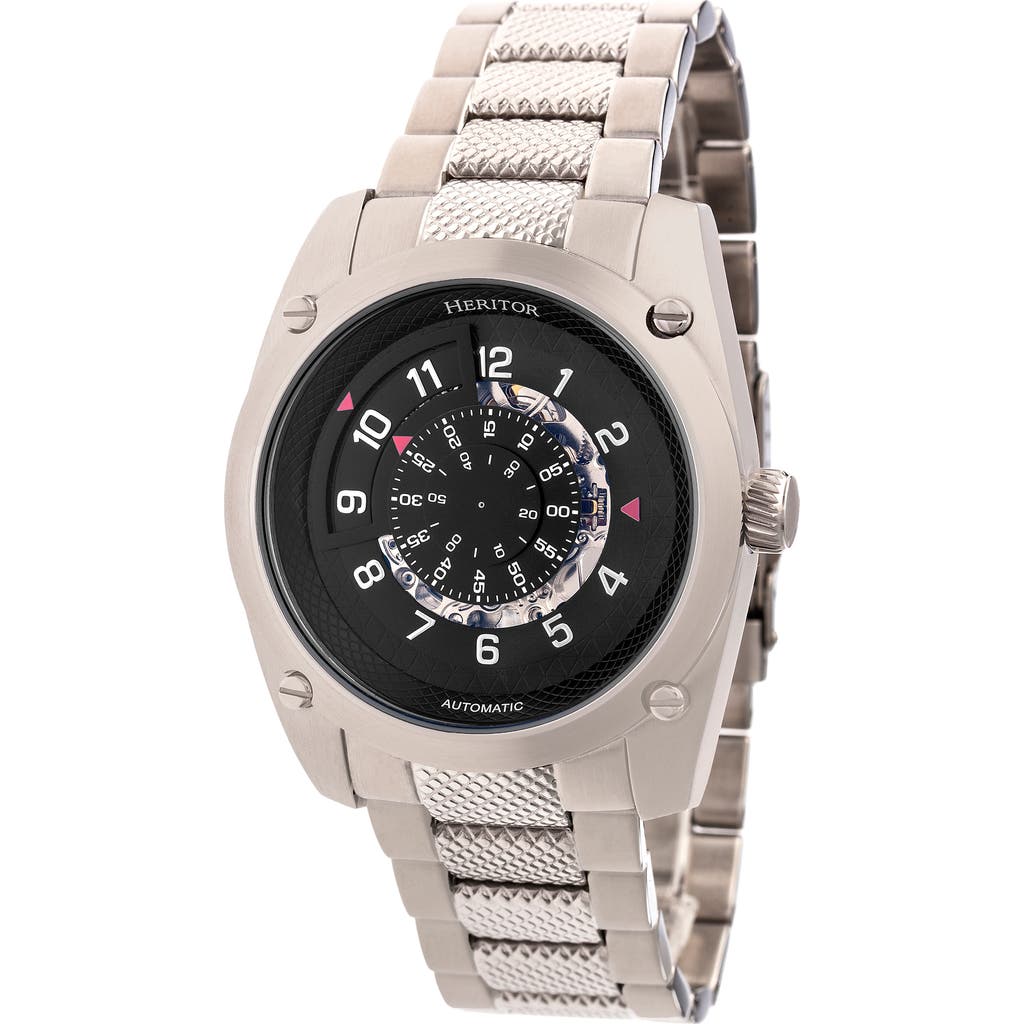 Heritor Automatic Daniels Semi-skeleton Leather-band Watch In Metallic