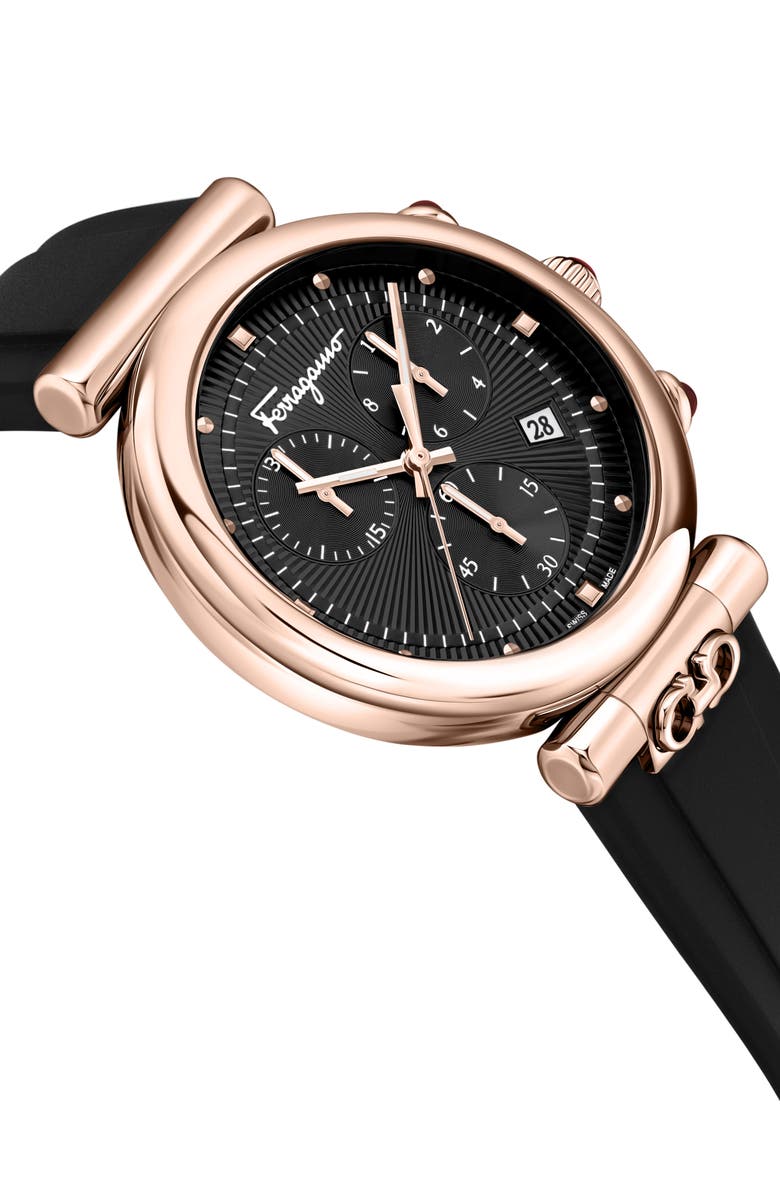 FERRAGAMO Ora Silicone Strap Watch, 40mm, Alternate, color, Rosegold