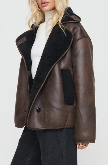 Nunez Water Repellent Faux Shearling Lined Faux Leather Jacket