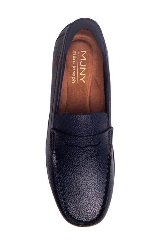 Marc Joseph New York John Street Hands Free Technology Leather Penny Loafer, Alternate, color, Navy Grainy Leather