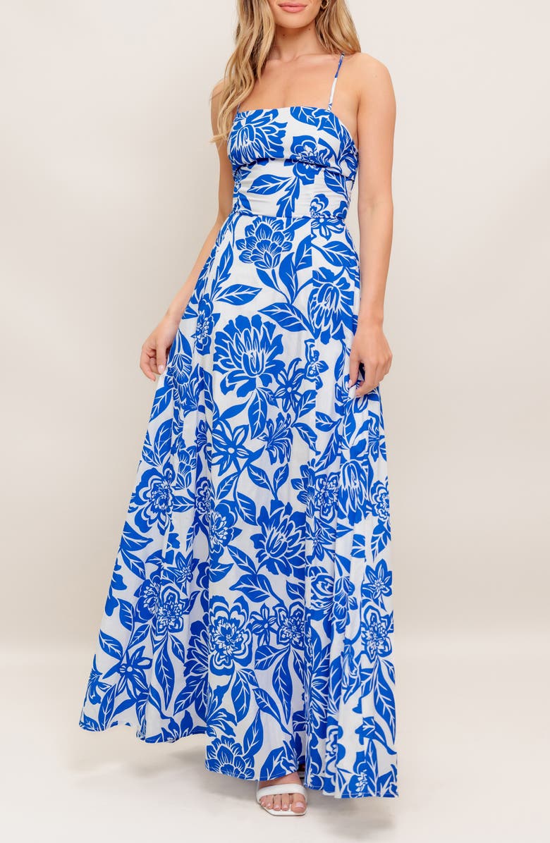 FLYING TOMATO Floral Fit & Flare Maxi Dress, Alternate, color, Ivory Blue