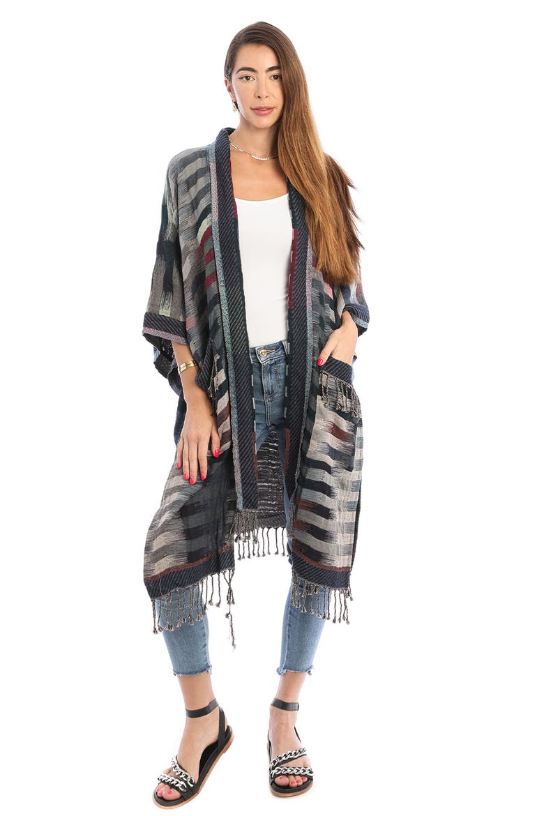 Retro Gradient Stripe Ruana, Alternate, color, CHARCOAL