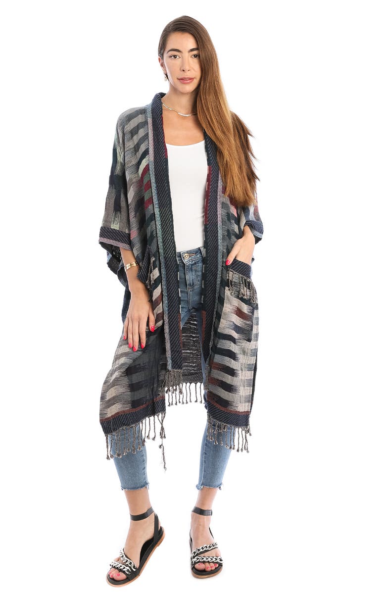 SAACHI Retro Gradient Stripe Ruana, Alternate, color, Charcoal