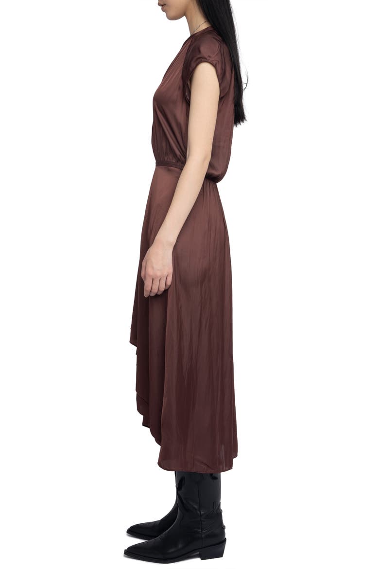 Randall Ruffle Satin Dress, Alternate, color, BURGUNDY