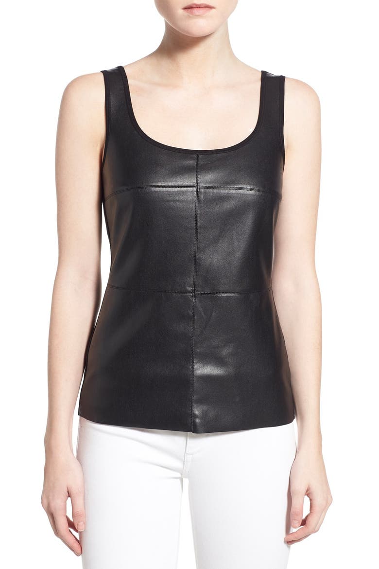 'Fonda' Faux Leather Front Tank, Main, color, BLACK