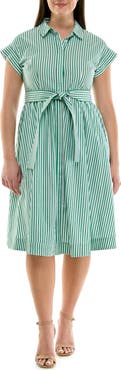 Nanette Lepore Stripe Cap Sleeve Cotton Poplin Shirtdress