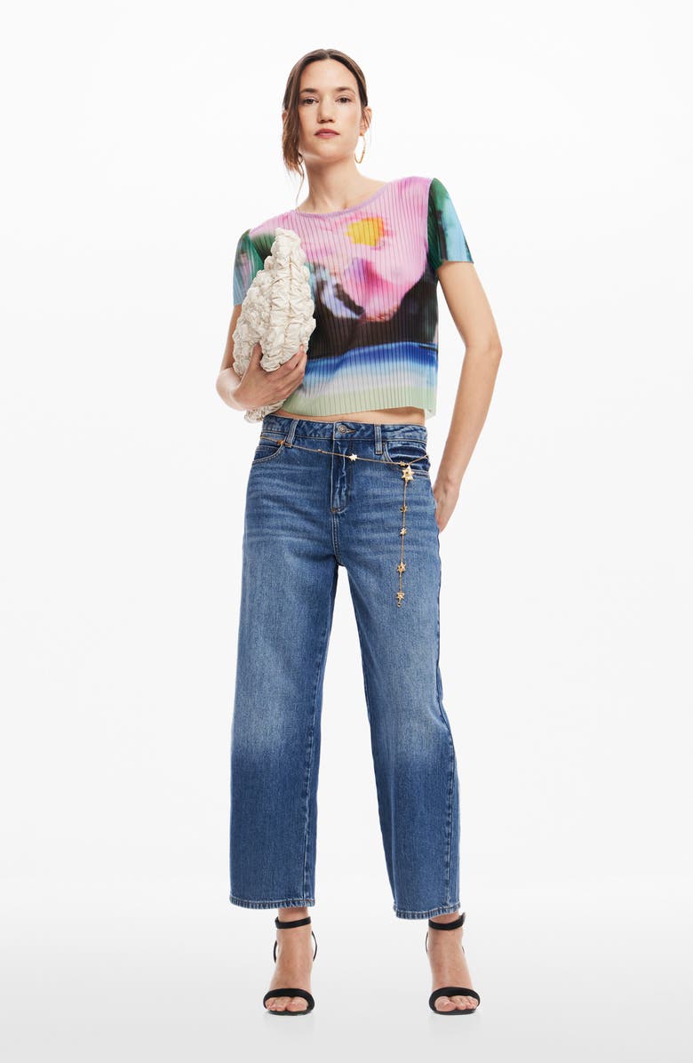 Desigual Plisa Floral Pleated Top, Alternate, color, Green