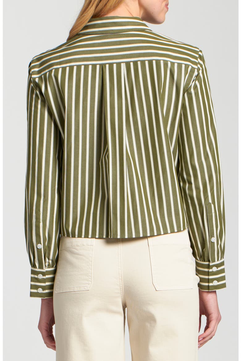 Stripe Cotton Blend Crop Button-Up Shirt, Alternate, color, OLIVE/OFF-WHITE