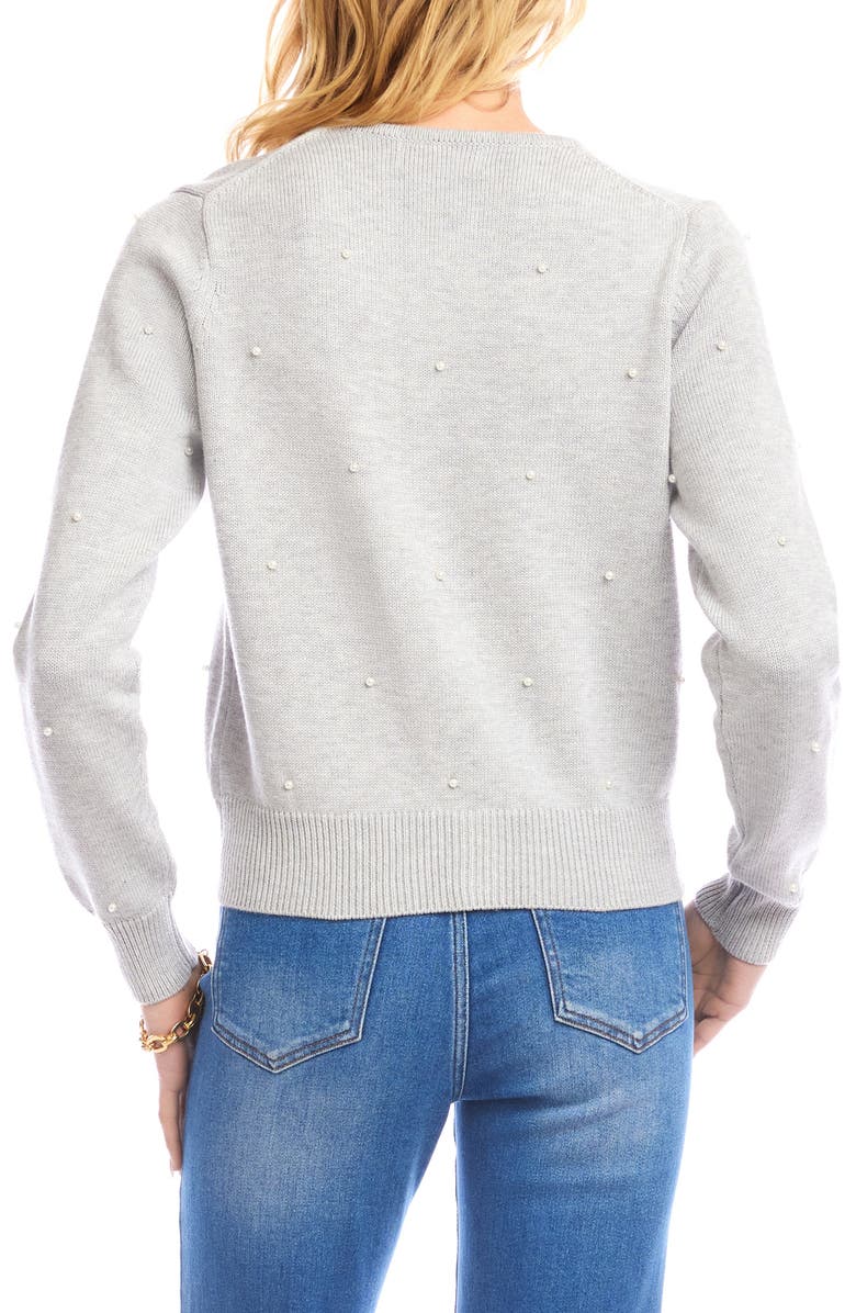 Karen Kane Faux Pearl Embellished Crewneck Cardigan, Alternate, color, Gray
