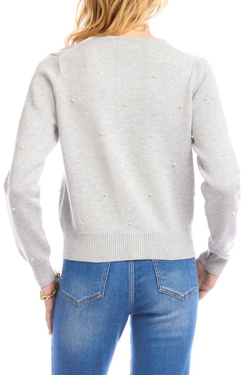 Karen Kane Faux Pearl Embellished Crewneck Cardigan In Gray
