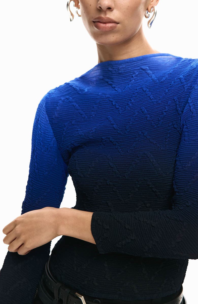 Desigual Ombré Texture Knit Top, Alternate, color, Klein Blue
