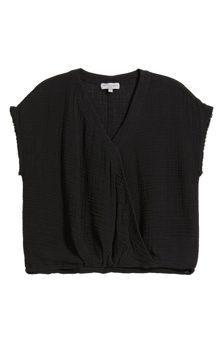 Michael Stars Evie Gauze Faux Wrap Top, Alternate, color, Black