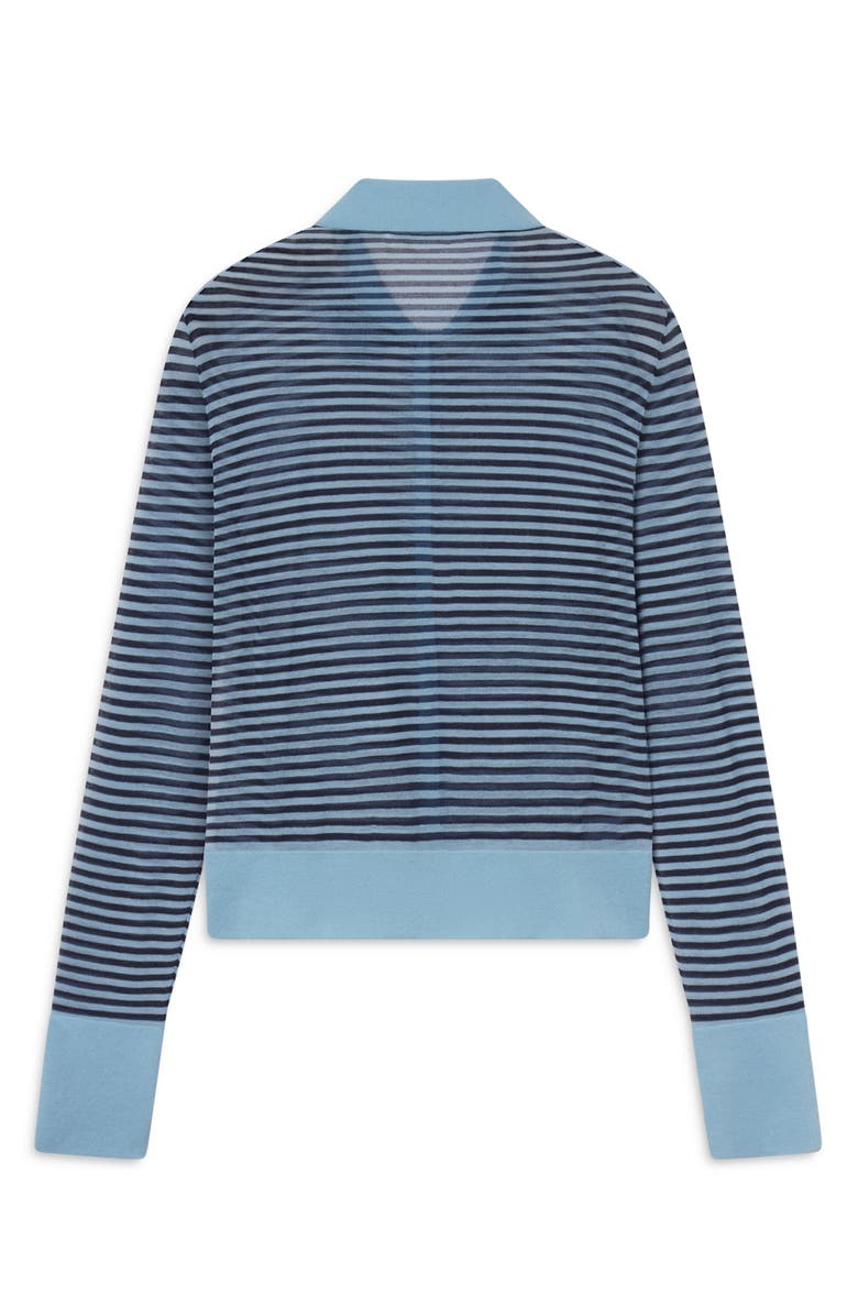 FRAME The Collared Stripe Cottpn Blend Cardigan, Alternate, color, Powder Blue Multi