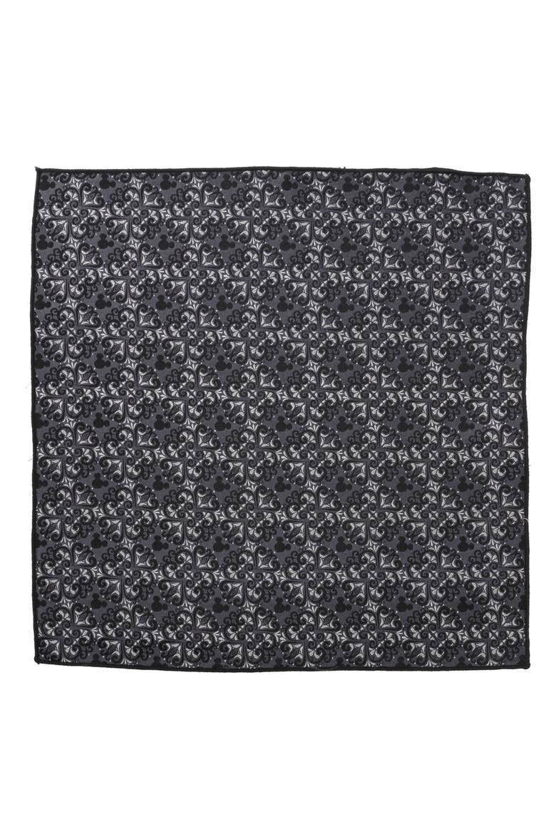 x Disney Mickey Mouse Damask Tile Silk Pocket Square, Alternate, color, GRAY