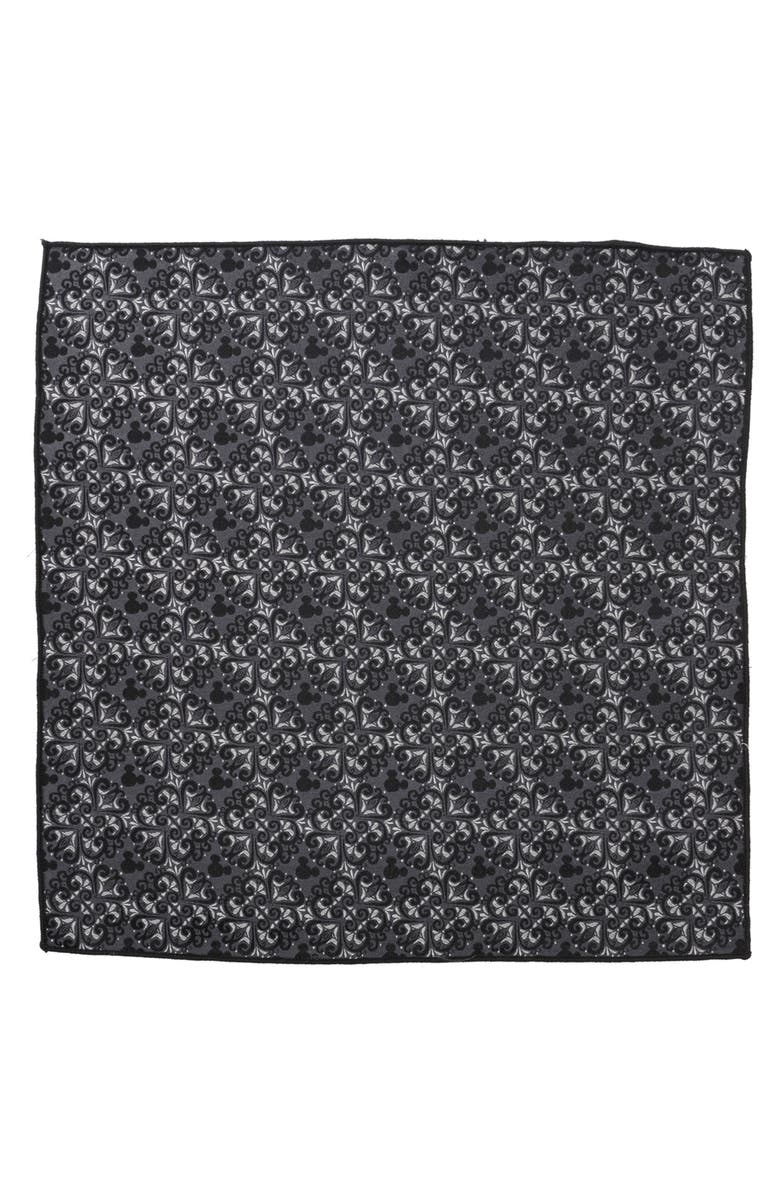 Cufflinks, Inc. x Disney Mickey Mouse Damask Tile Silk Pocket Square, Alternate, color, Gray