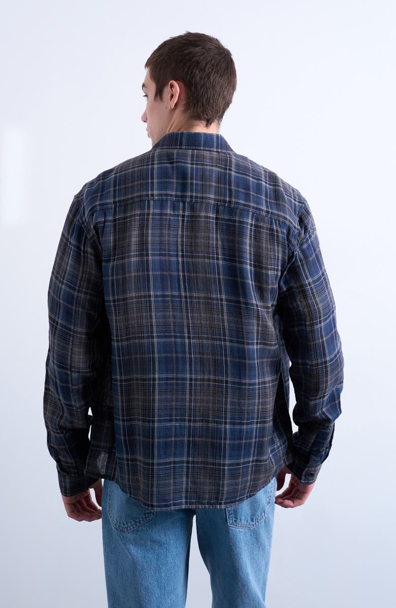 Topman Check Cotton Button-Up Shirt, Alternate, color, Navy