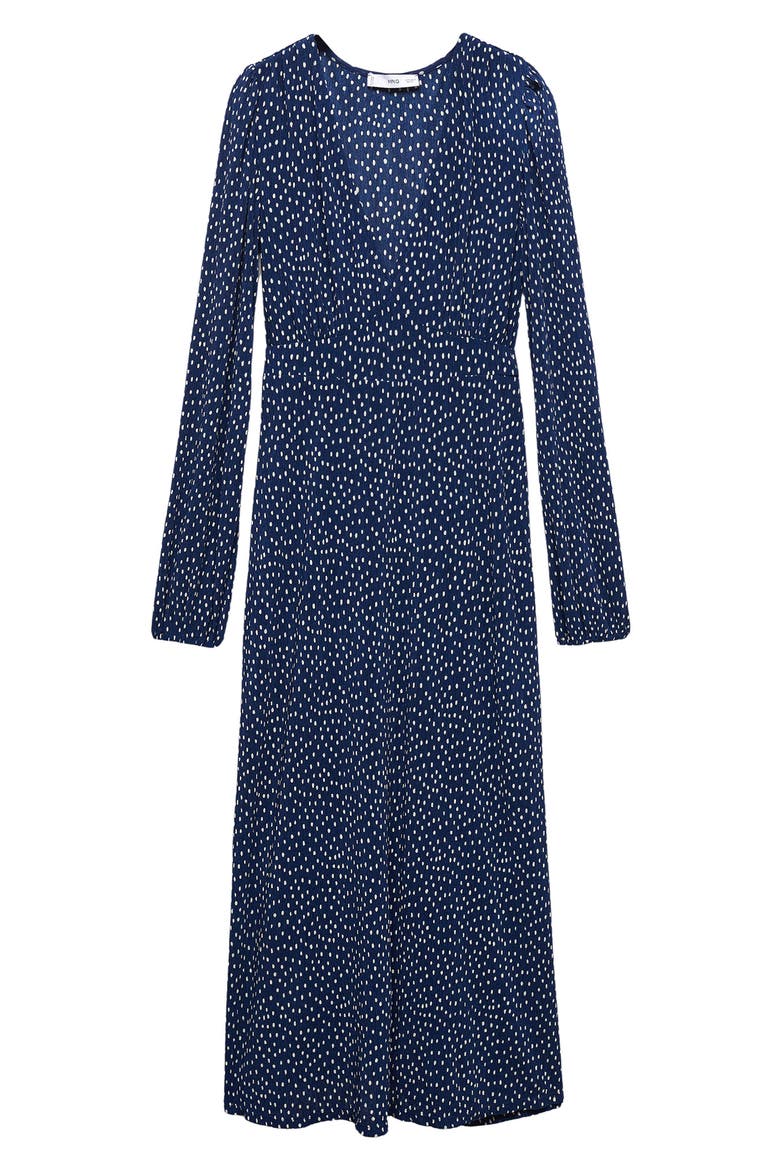 Polka Dot Long Sleeve Midi Dress, Alternate, color, BLUE